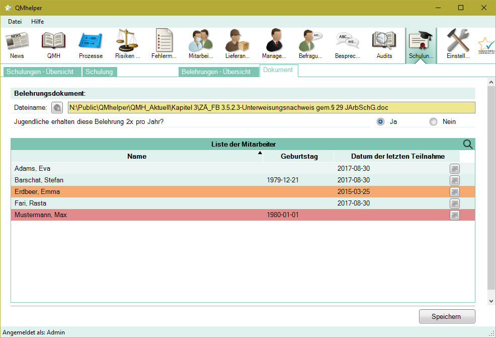 Belehrungs-Detailansicht