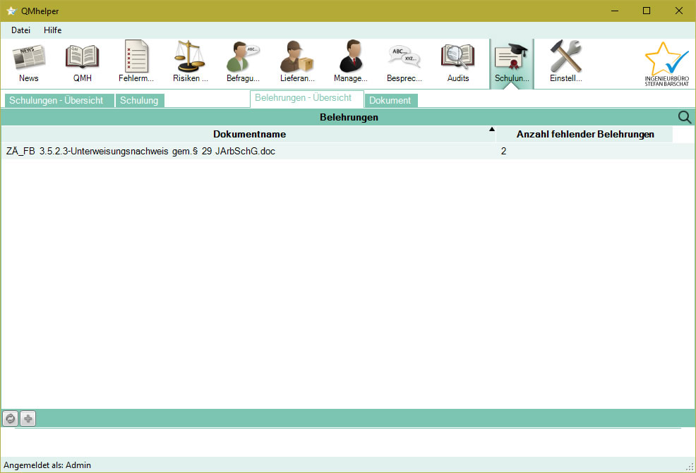 Belehrungs-Übersicht