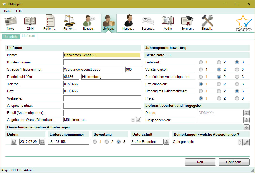 Lieferanten-Detailansicht