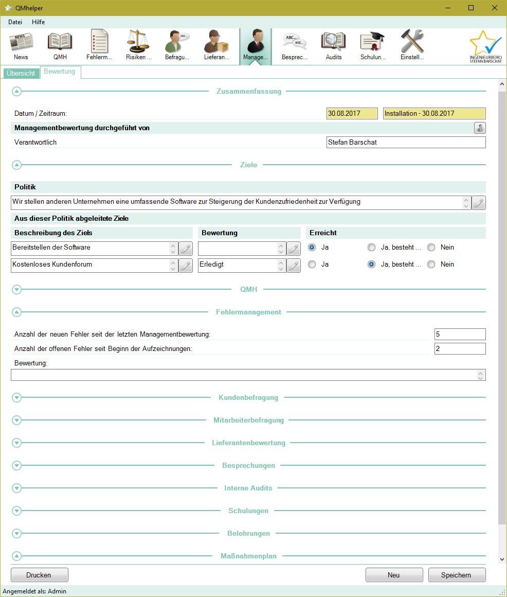 Managementbewertungs-Detailansicht