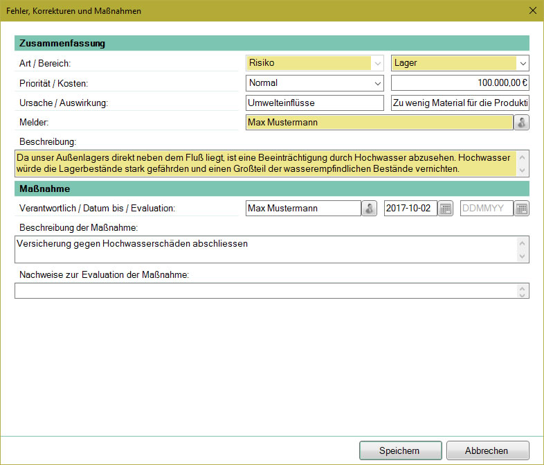 Verknüpfung mit dem Fehlermanagement
