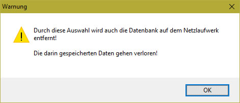 Warnmeldung über Datenbanklöschung